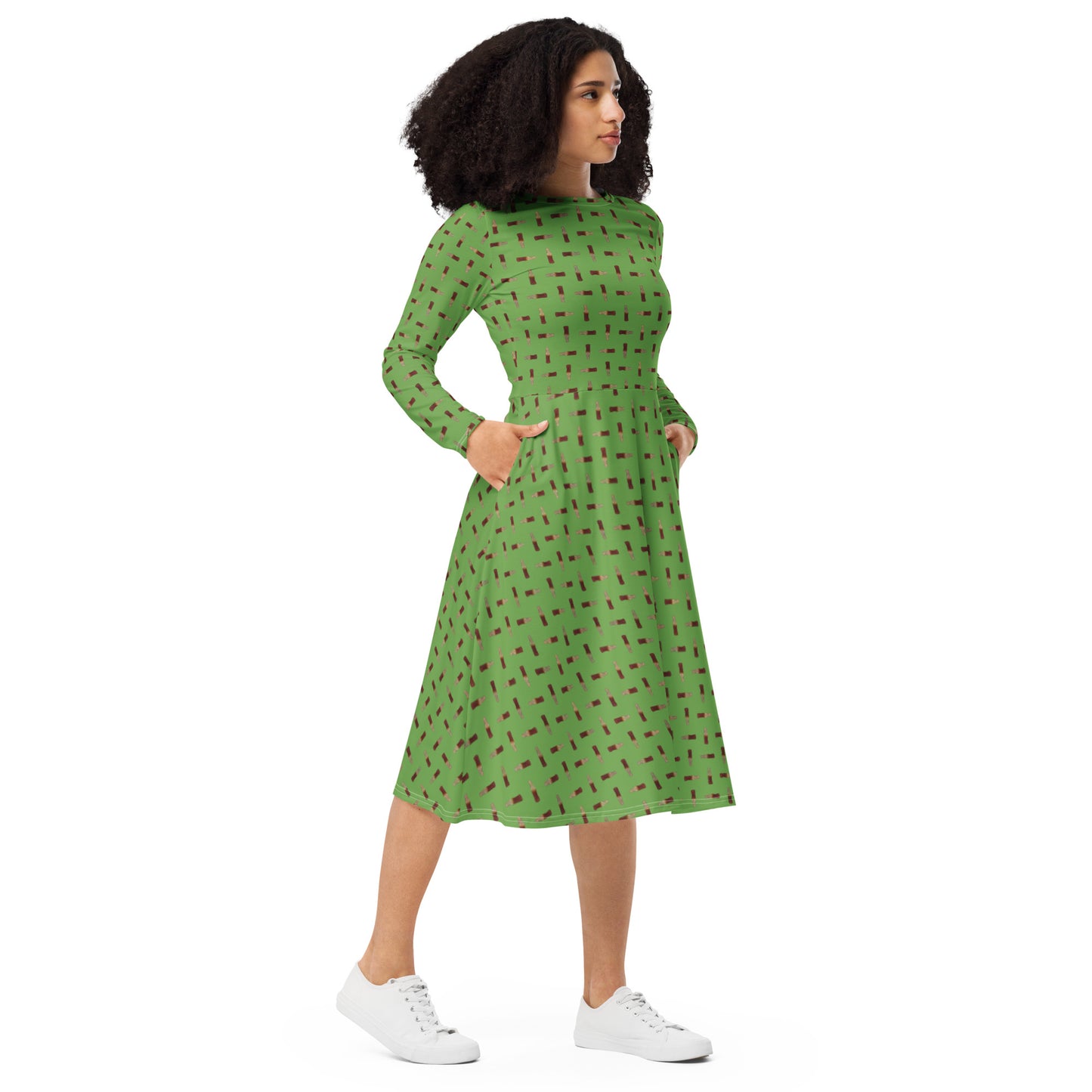 Cola - long sleeve midi dress - Green