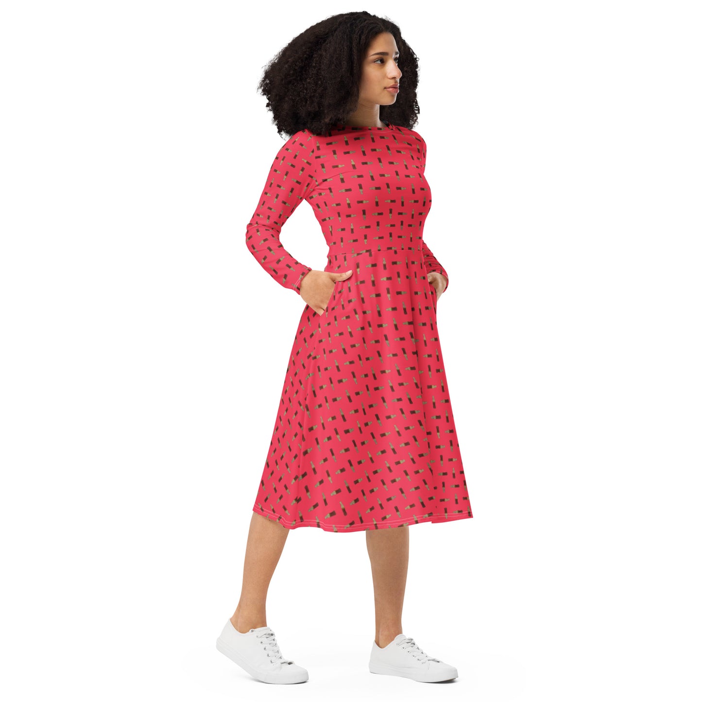 Cola - long sleeve midi dress - Red