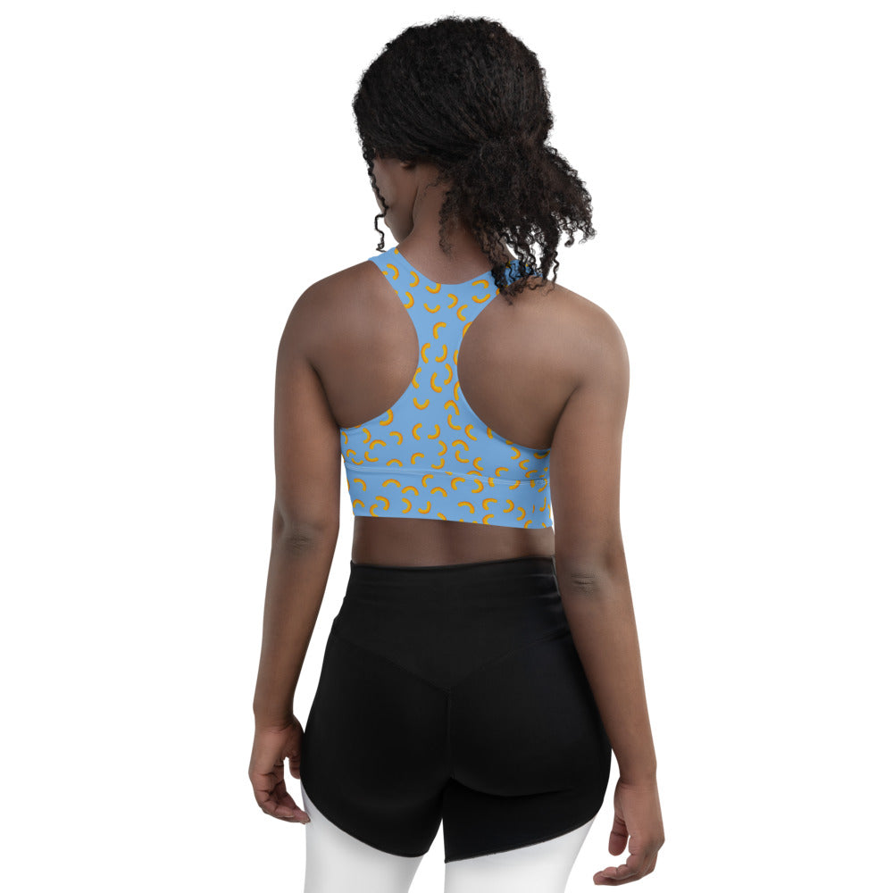 Cheezy doodels - Longline sports bra blue