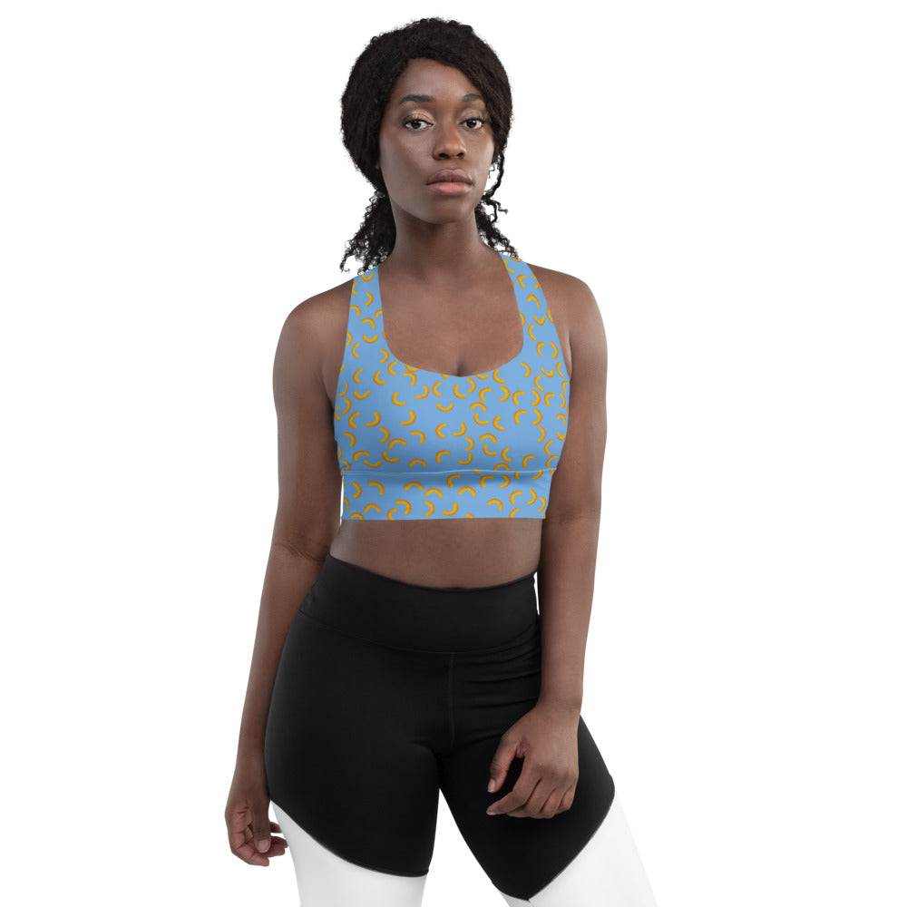 Cheezy doodels - Longline sports bra blue