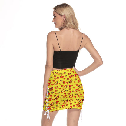 Red Lips - Mini Skirt With Side Strap Closure