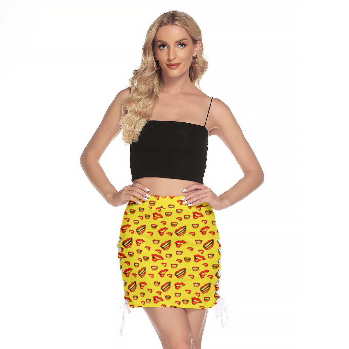 Red Lips - Mini Skirt With Side Strap Closure